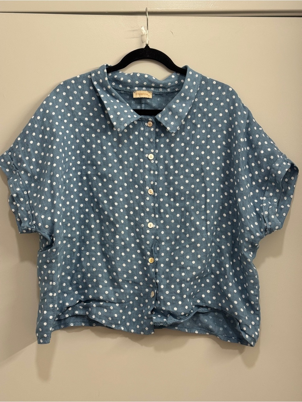 Polka Dot Short-Sleeve Button-Down Shirt Italian Linen Chic Flowy